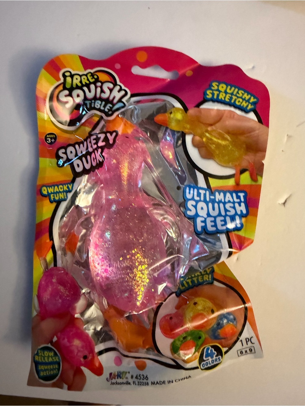 Squishy  Duck - Pink Glitter Squishy Toy